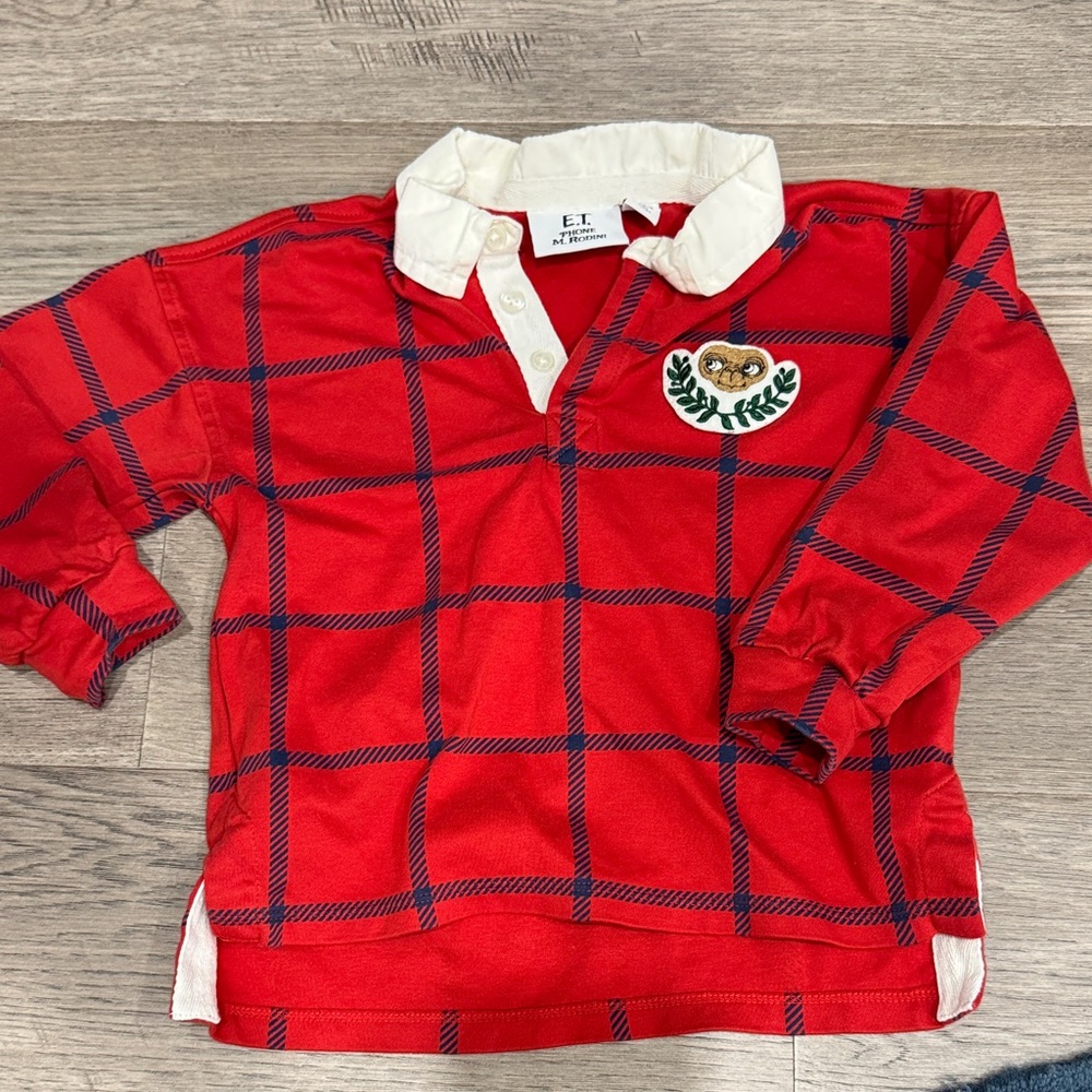 Mini Rodini NEW Red Plaid Long-Sleeve Rugby Shirt for Kids